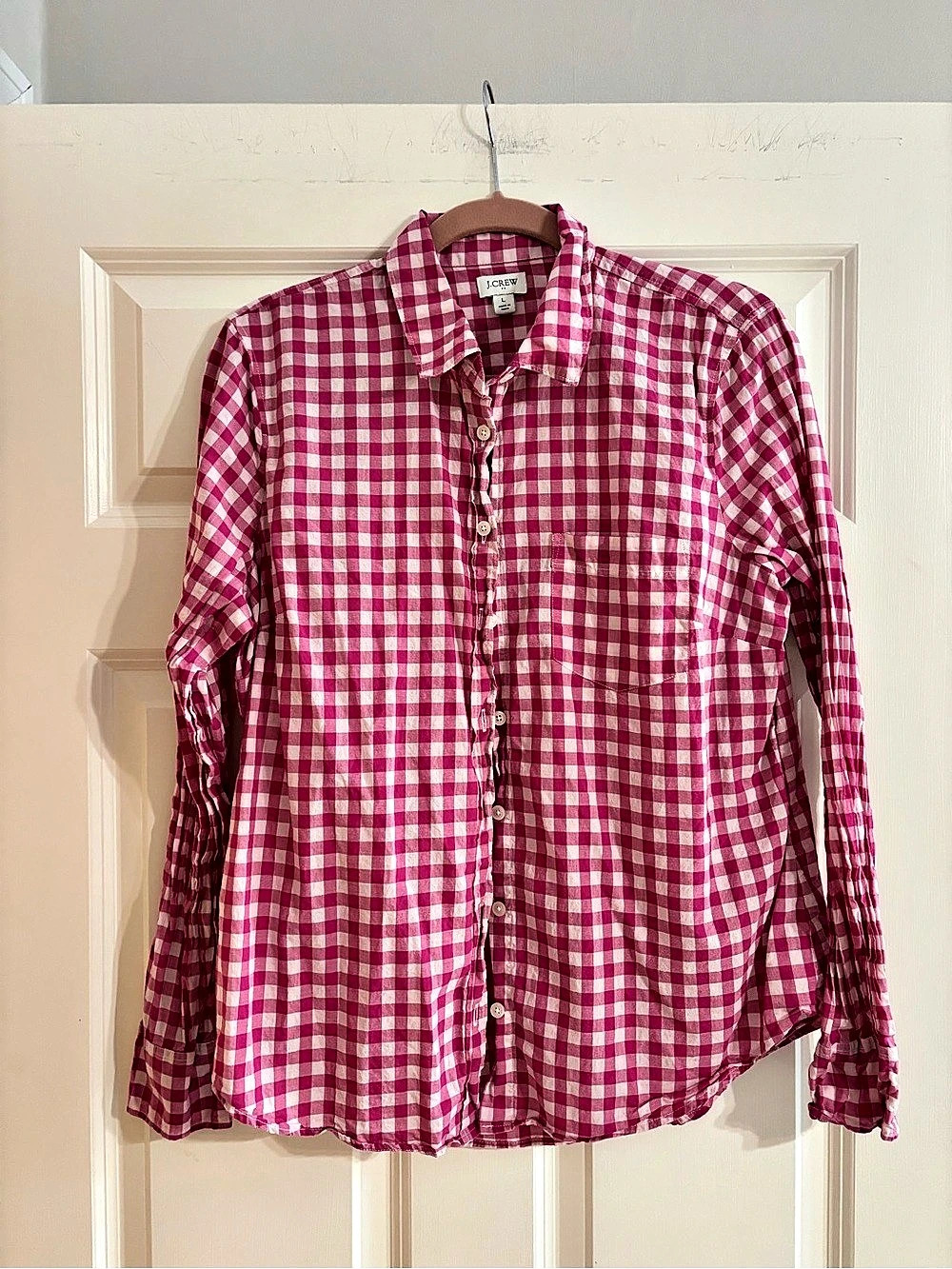 J.Crew Factory Classic-fit Gingham Shirt Pink & White Large